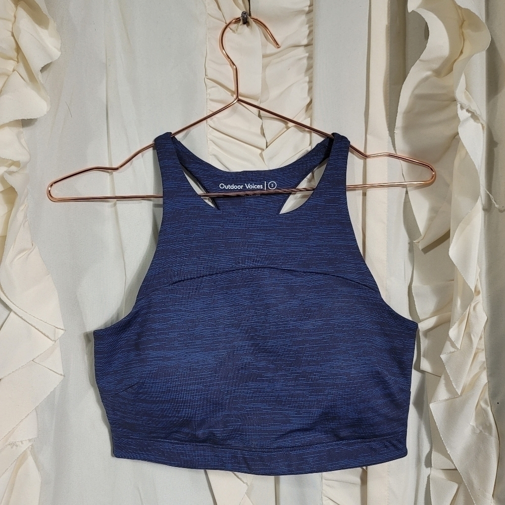 Outdoor Voices Move Free Crop Top Heathered Blue Sports Bra Small Racerback - Picture 2 of 7